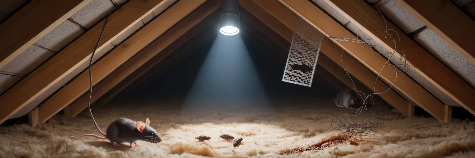 Rats and droppings on attic insulation
