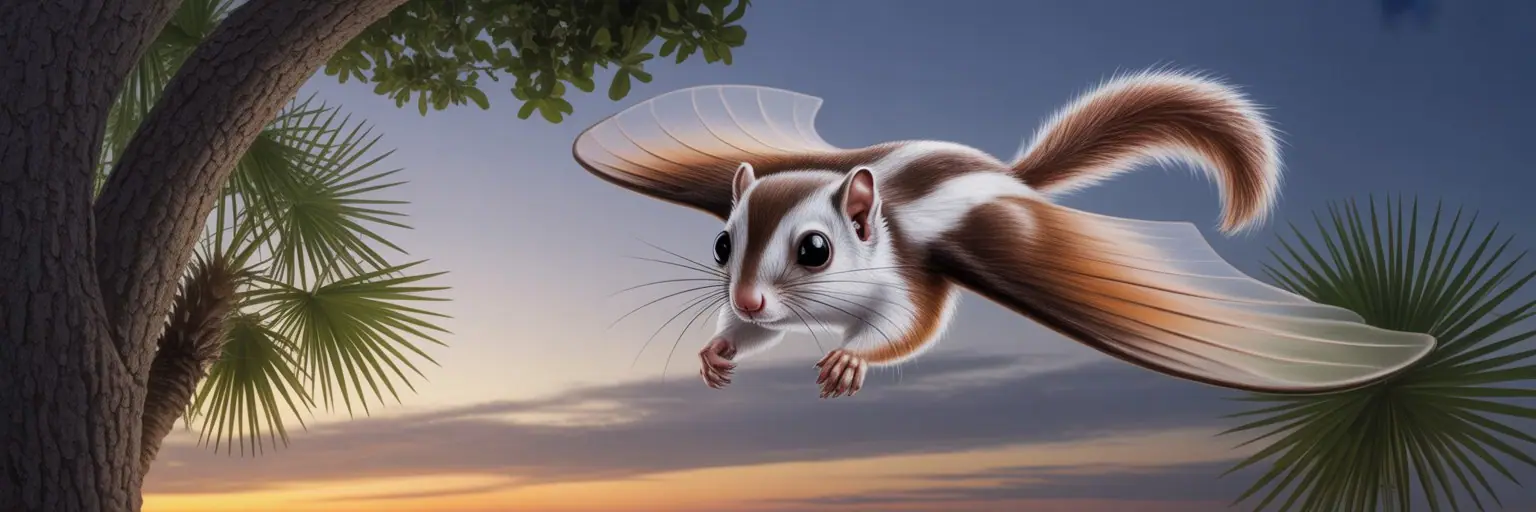 Flying squirrel gliding at dusk